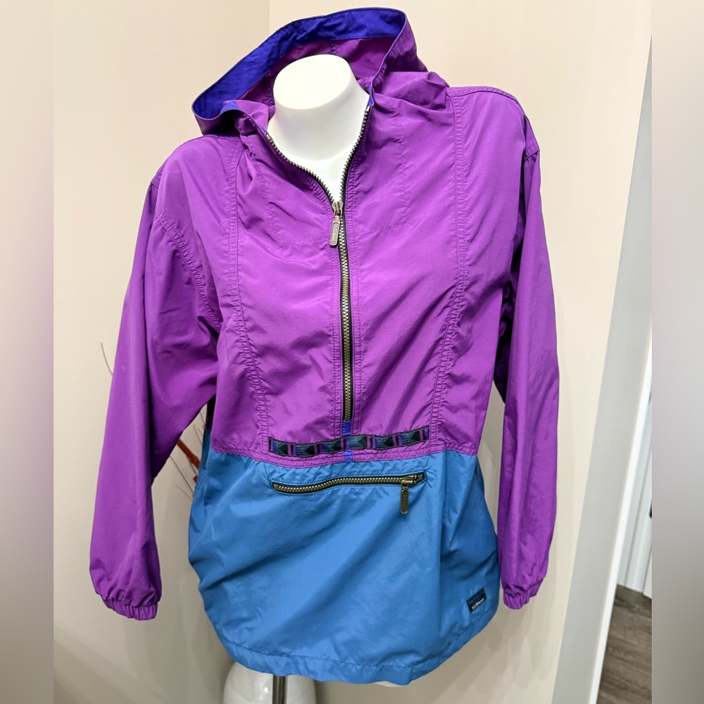 L.L. Bean Windbreaker Anorak Jacket 90’s Aztec Hooded Sz YXL Or Womens Sz S